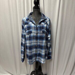 Jachs Girlfriend Plaid Long Sleeve Flannel Shirt Womens Sz XXL Blue Cotton Snaps